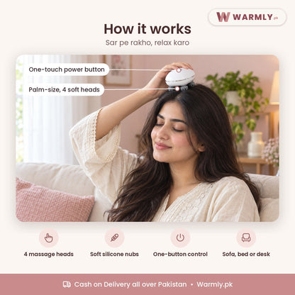 Warmly Electric Scalp Massager: how it works, in use on the head